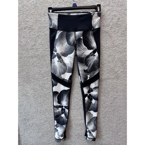 CALIA Leggings Women's‎ XS Black White Floral Mesh Panel 7/8 Tight Fit NEW - Picture 2 of 9